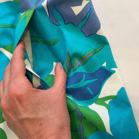 Talbots Cotton Blue Green Tropical Floral Sleeveless Halter Summer Dress, Sz 12 - Picture 6 of 13